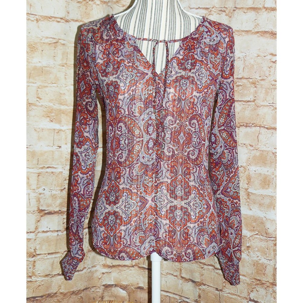 H&M PAISLEY AUTUMN Theme Print Boho Top, SZ 2 S M